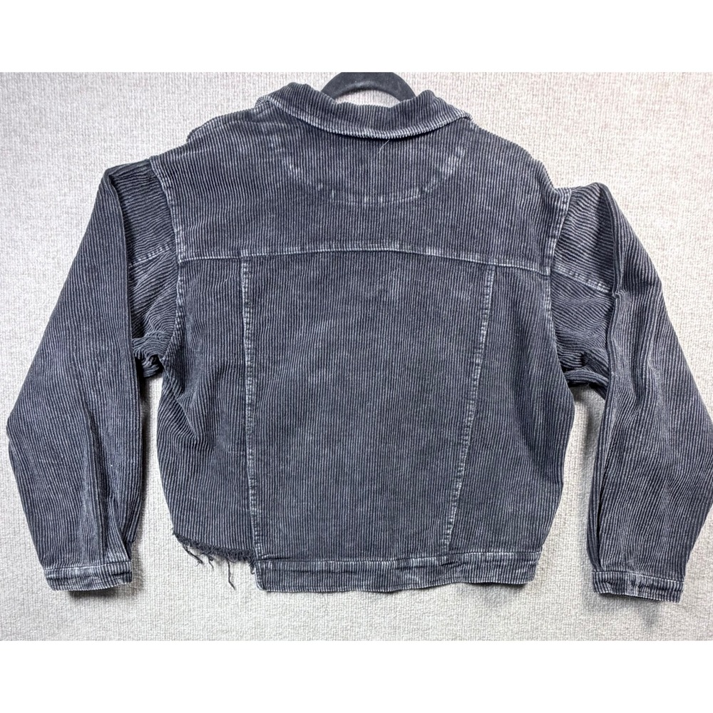 POL Black Corduroy Cropped Jacket Raw Hem Shacket Size L - Picture 3 of 7